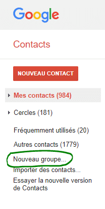 Groupe de contacts pour Créer une newsletter avec gmail