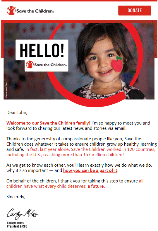 Exemple de mail par Save the Children