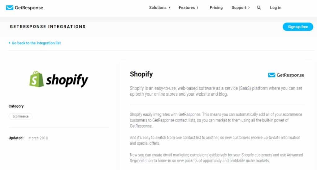 Getresponse pour Shopify