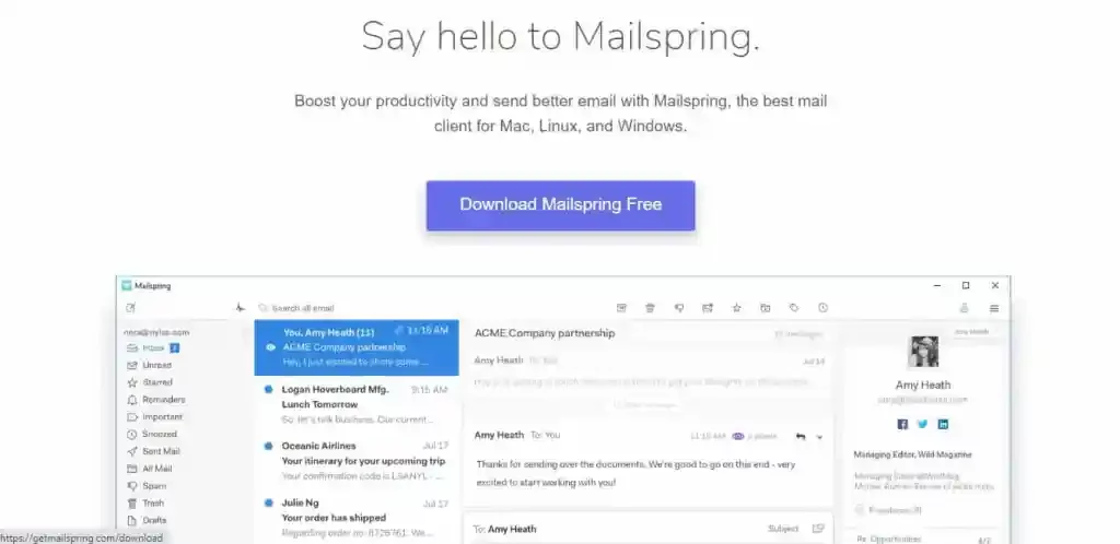 TOP 7 des logiciels de messagerie gratuits pour Windows 10 3 Mailspring Une alternative crédible à Outlook sur Windows 10